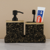 Resin Gold & Black Foil Bathroom Accessory Set of 3, Soap Dispenser, Tumbler & Tray (Square Shape) Size - (24 x 8 x 15) Cm