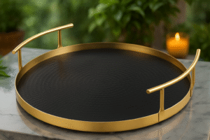 Round Serving Tray 'Antique & Black Hammered' Gifting/Serving, Made In India