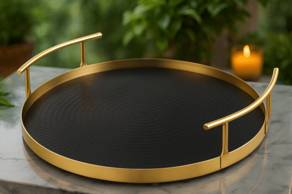 Round Serving Tray 'Antique & Black Hammered' Gifting/Serving, Made In India
