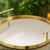 Export Quality Stainless Steel Serving Tray with Champagne Gold & Hammered Shiny Finish, Size(14L*14W*2.7H) Made in India