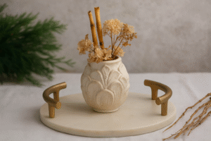 Beaufituly Crafted Marble (White) Tray 10.25" for Sweets, Cheese, Gifting or Decor W/Gold Handles Designed