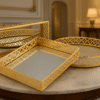 Decorative Mirror Tray for Serving (Rectangular, Square, Round), (Gold) Set of 3 Pcs
