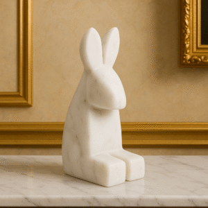 White Marble Rabbit Sculpture – Modern Minimalist Decorative Accent
