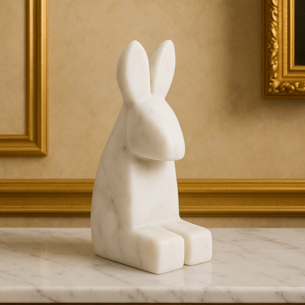 White Marble Rabbit Sculpture – Modern Minimalist Decorative Accent