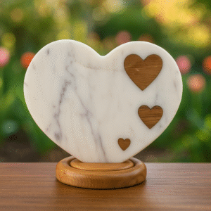 Elegant Marble Heart with Wooden Inlay – Decorative Showpiece