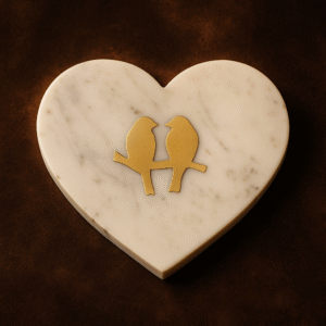 Heart-Shaped Marble Decor with Golden Birds – Elegant Luxury Piece