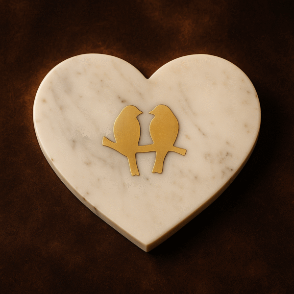 Heart-Shaped Marble Decor with Golden Birds – Elegant Luxury Piece