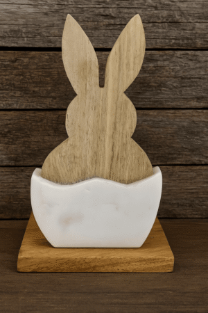 Wooden Bunny with Marble Base – Luxury Decorative Showpiece