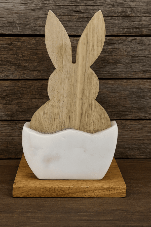 Wooden Bunny with Marble Base – Luxury Decorative Showpiece