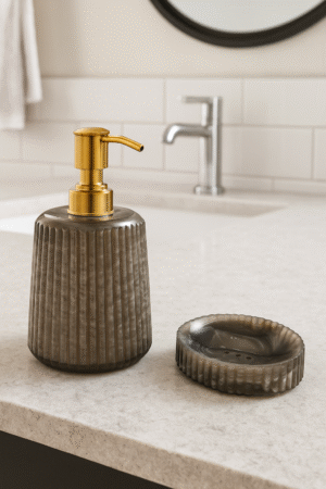 Modern Black Soap Dispenser and Soap Dish Set - Resin