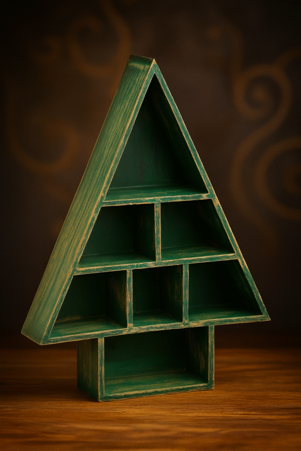 Wooden Christmas Tree Shape Shelf – Rustic Luxury Display Rack