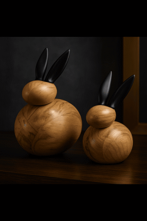 Elegant Wooden Rabbit Figurine Set – Modern Home Décor
