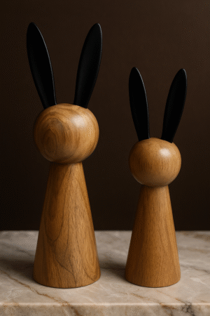 Elegant Wooden Rabbit Figurines – Set of Two