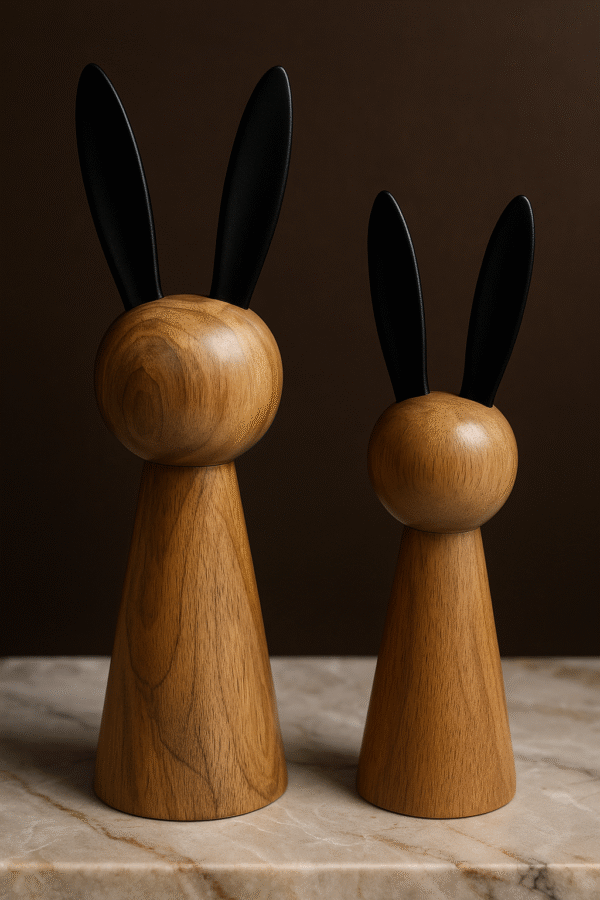 Elegant Wooden Rabbit Figurines – Set of Two