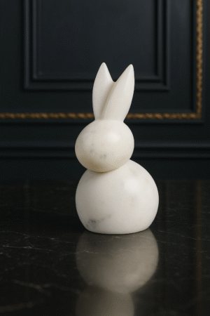 White Marble Bunny Sculpture – Elegant Luxury Décor Piece