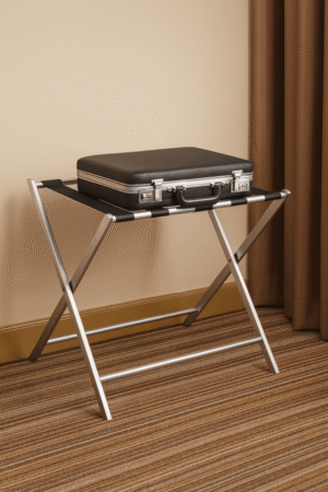Black Hard Case on Folding Luggage Rack