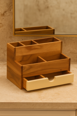 Wooden Desktop Organizer with Multiple Compartments and Drawer