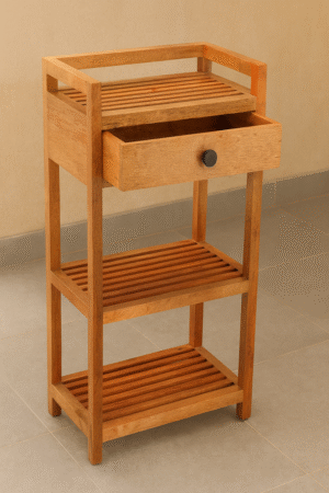 Wooden 3-Tier Bathroom Storage Rack with Drawer