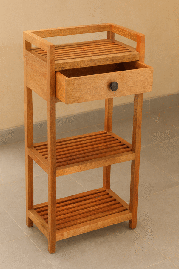 Wooden 3-Tier Bathroom Storage Rack with Drawer