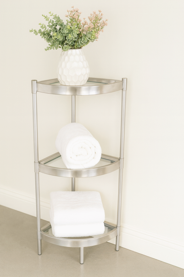 3-Tier Metal & Glass Corner Storage Rack