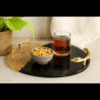 Luxury Black & Gold Resin Serving Tray – Elegant Decorative Tray with Designer Handles (14" Dia & 2.5" H) Made in India