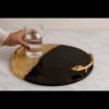 Luxury Black & Gold Resin Serving Tray – Elegant Decorative Tray with Designer Handles (14" Dia & 2.5" H) Made in India