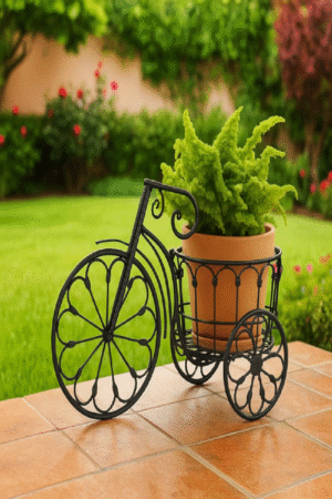 "Vintage Tricycle Iron Planter – Artistic Garden Décor Stand"