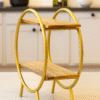 Modern 2-Tier Golden Metal & Wooden Kitchen Storage Rack for Home Decor