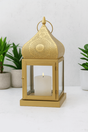 Golden Moroccan Style Decorative Lantern with Candle Holder