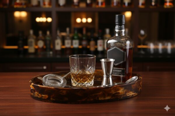 Luxury Resin Bar Tray – Oval Shape with Marble Finish | Premium Serving & Decorative Tray for Bar, Kitchen & Home