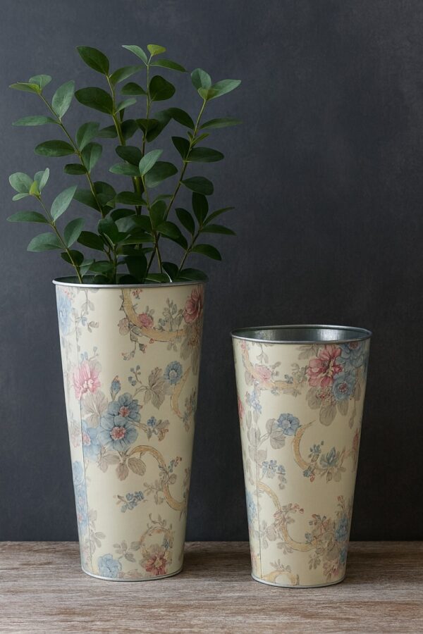 Vintage Floral Enamel Steel Pot – Decorative Planter / Storage Container