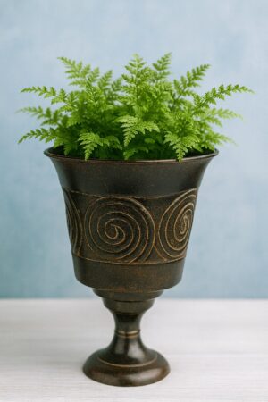 Antique Bronze Enamel Steel Pedestal Pot – Decorative Planter / Centerpiece