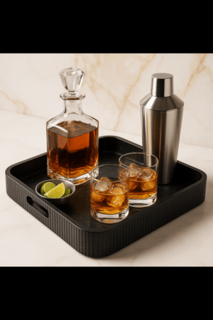 Luxury Black Bar Tray with Decanter & Cocktail Set | Home Bar Décor